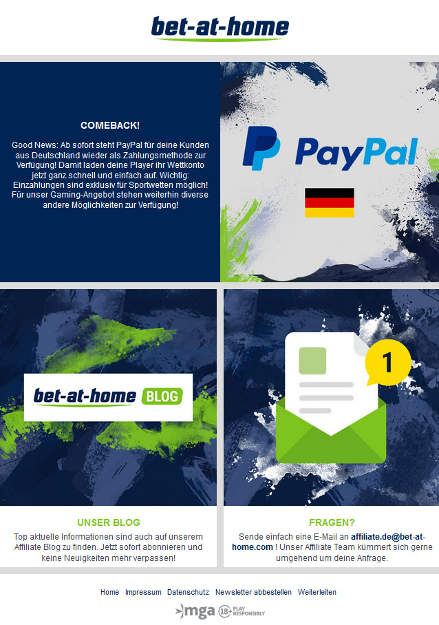 Paypal funktioniert nun auch wieder mit Bet at Home