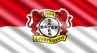 Die Bayer 04 Leverkusen Flagge mit Vereinswappen